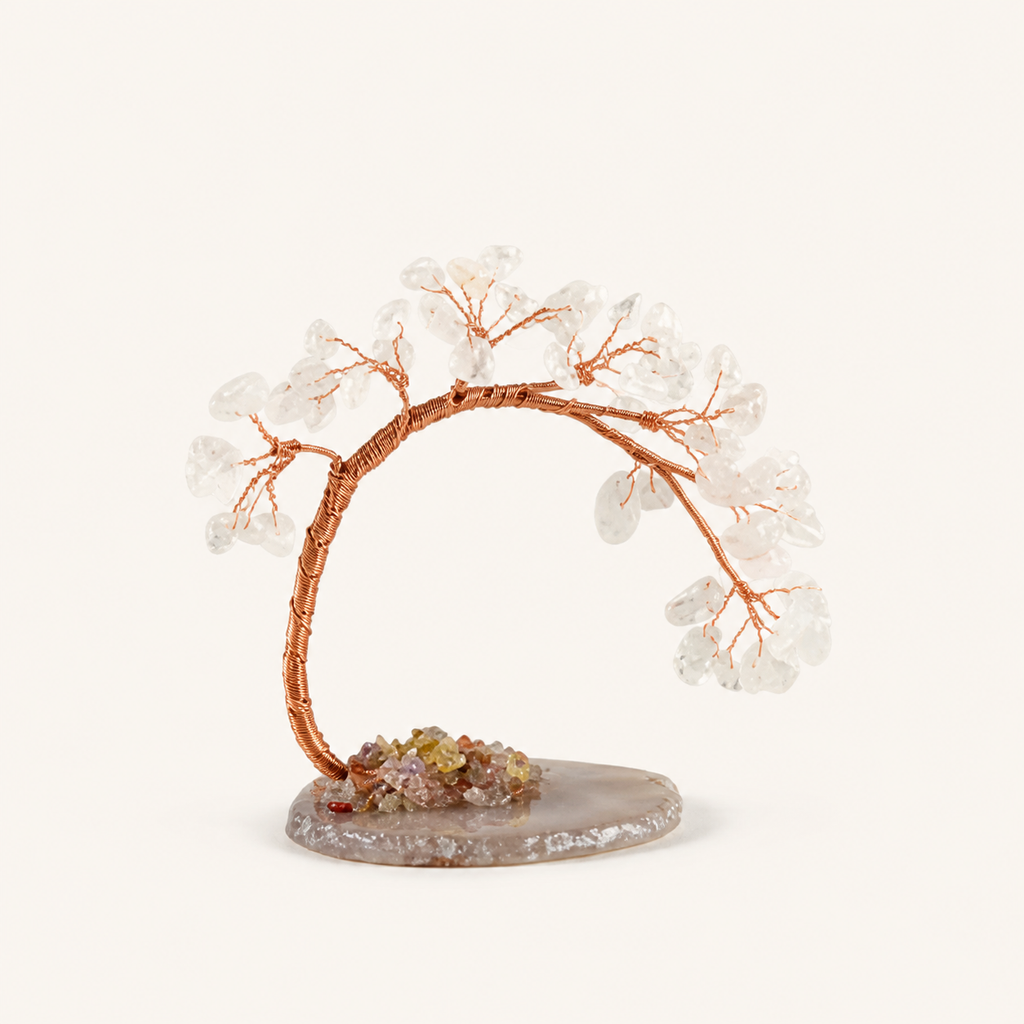 Natural crystal gravel curved cypress tree craft for home and office desktop DIY agate base potted plant decoration