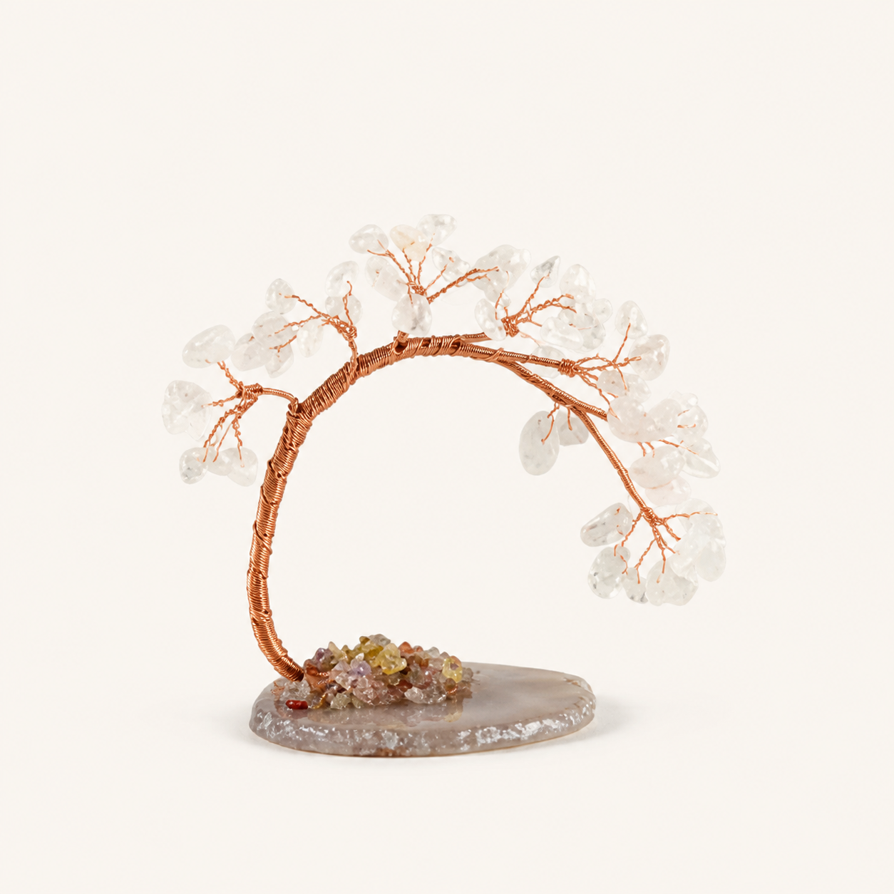 Natural crystal gravel curved cypress tree craft for home and office desktop DIY agate base potted plant decoration