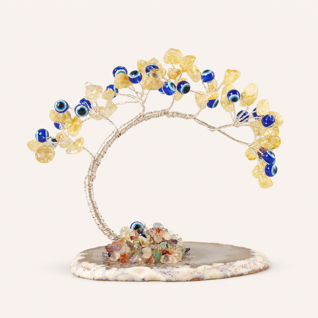 Devil's Eye Agate Base Curved Pine Ornament Home Living Room Crystal Gravel Money Tree Decorative Craft