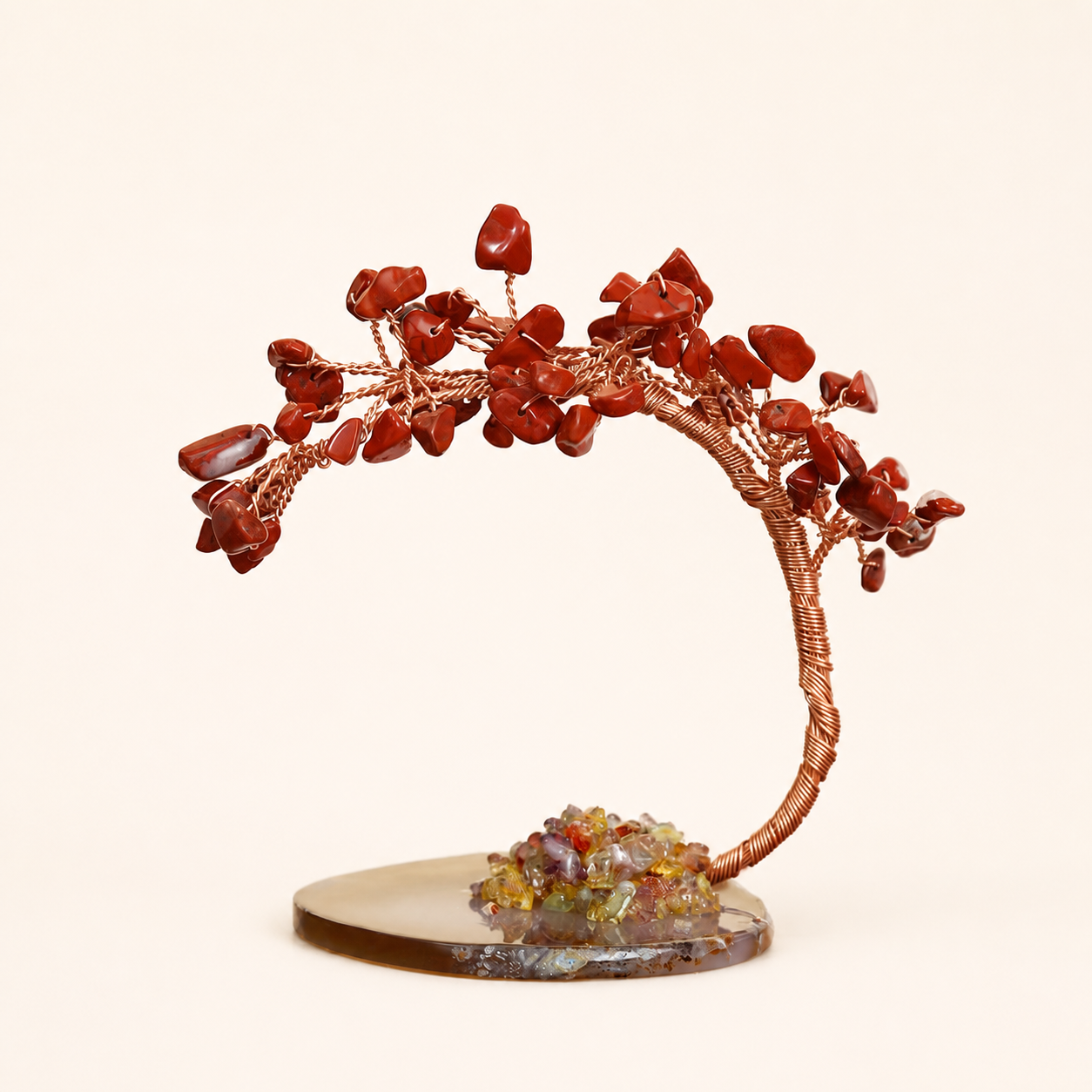 Colorful Natural Stone Crystal Tree Ornament with Agate Base, Yellow Crystal Money Tree for Car and Desktop Decoration