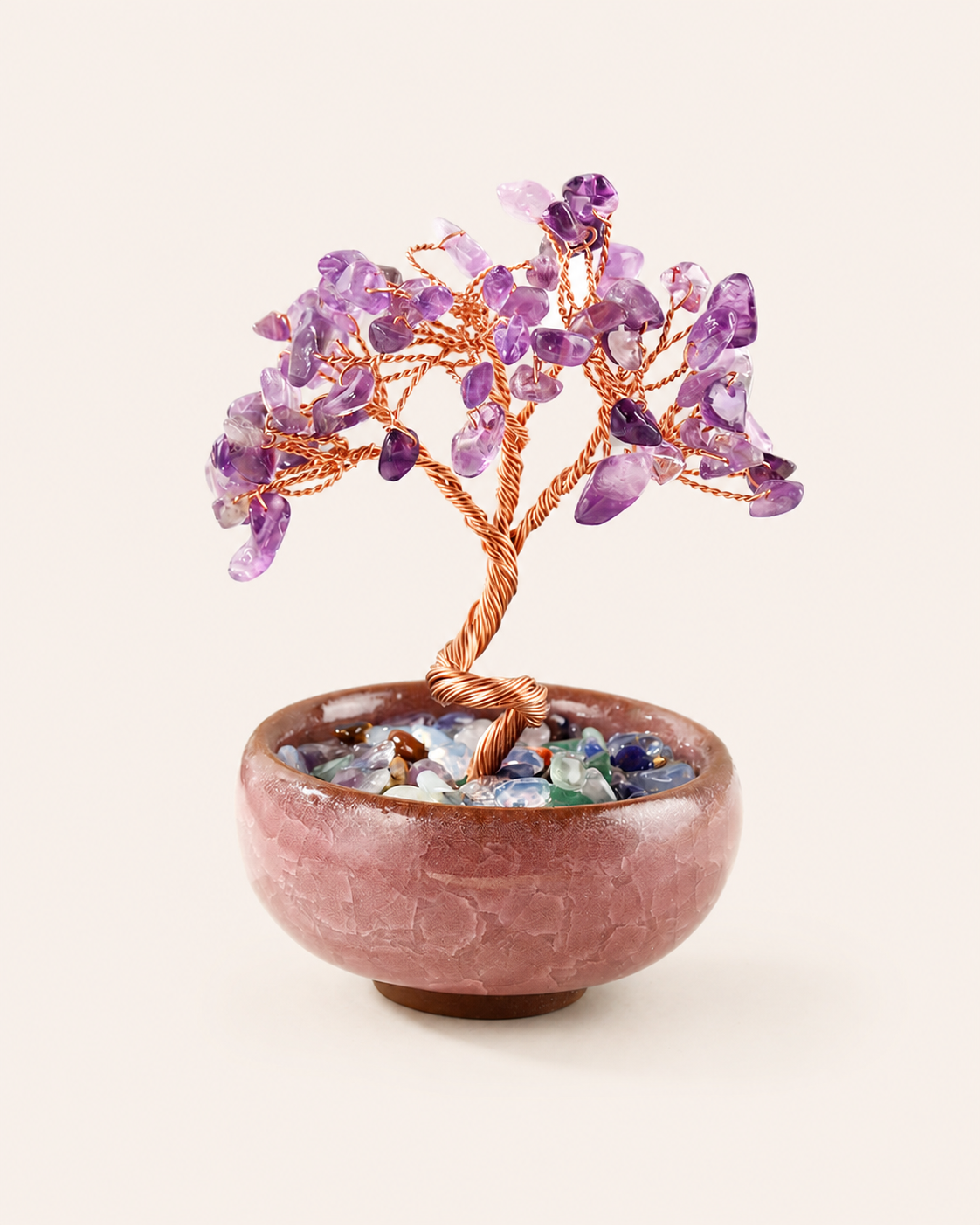 New Fortune Tree with Natural Crystal Chips Ornament for Home and Office Desk, Agate Rolling Stone Base Decoration