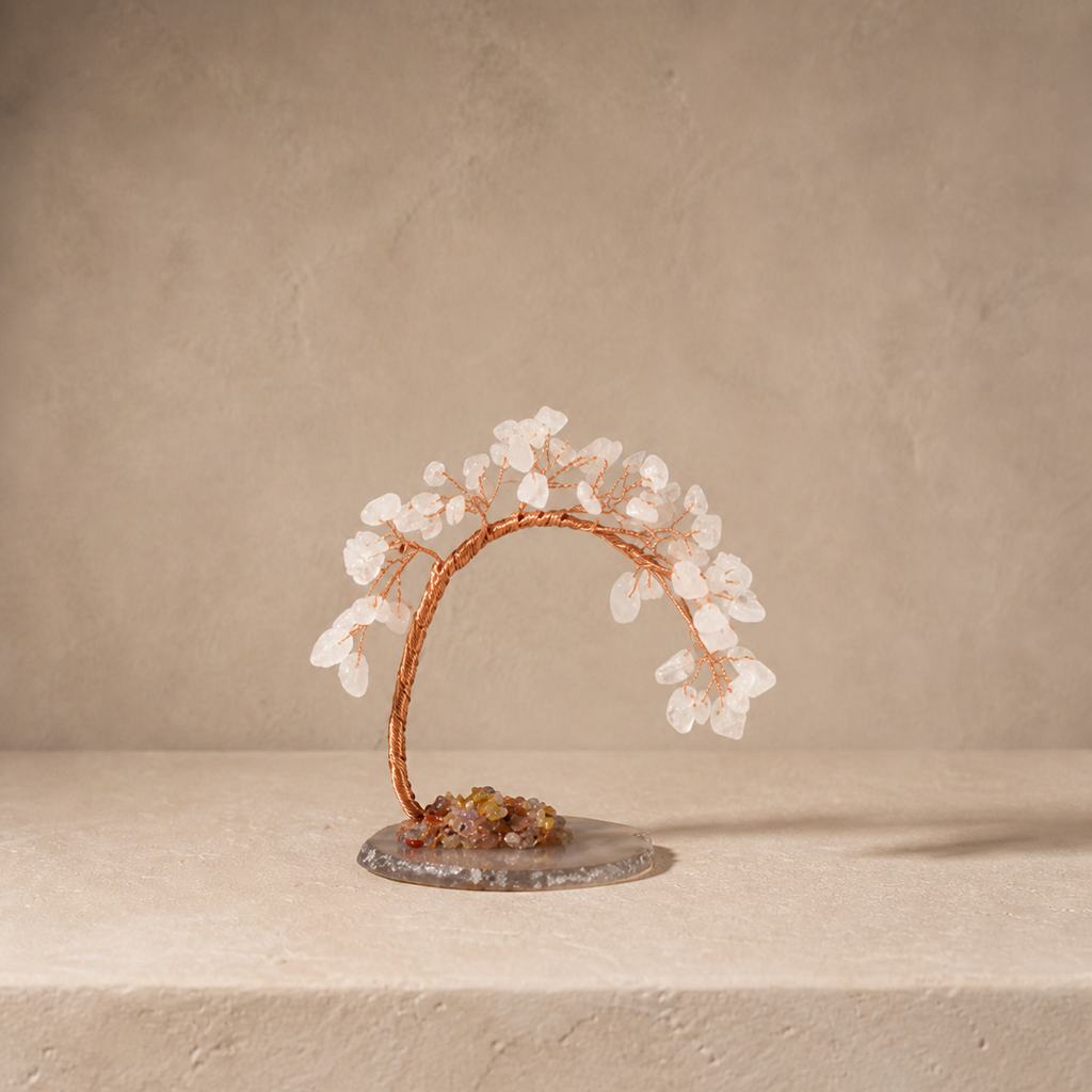 Natural crystal gravel curved cypress tree craft for home and office desktop DIY agate base potted plant decoration