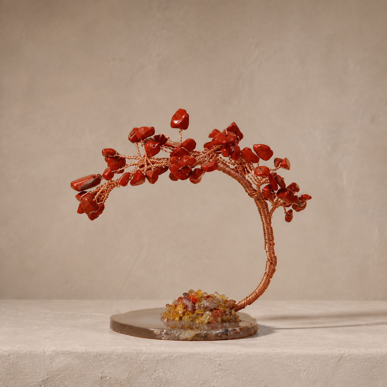 Colorful Natural Stone Crystal Tree Ornament with Agate Base, Yellow Crystal Money Tree for Car and Desktop Decoration