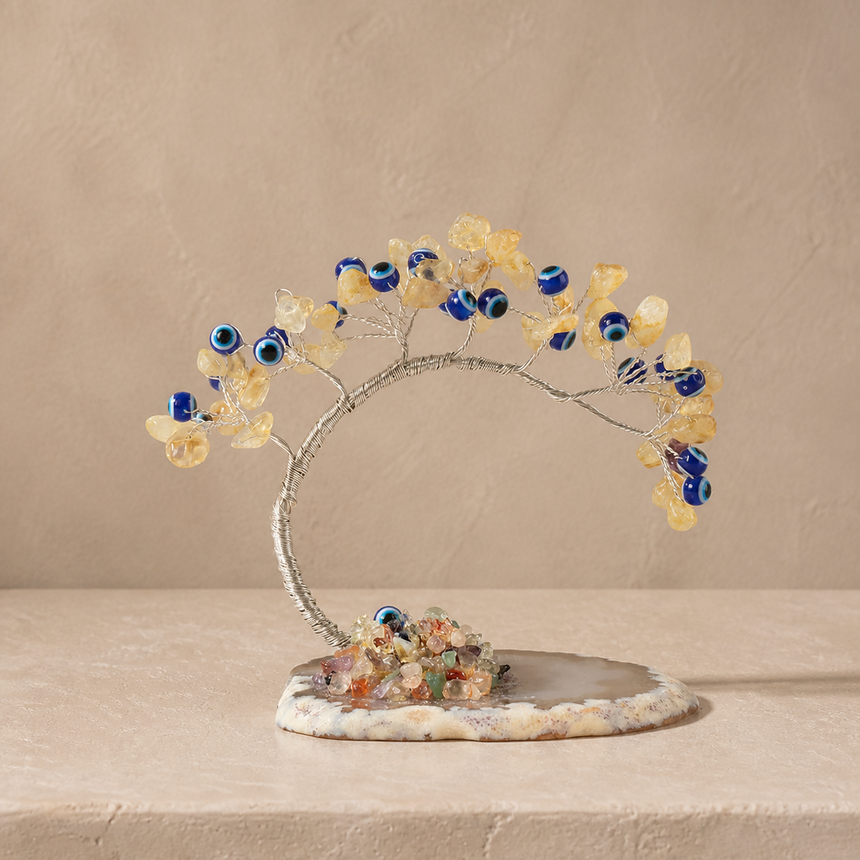 Devil's Eye Agate Base Curved Pine Ornament Home Living Room Crystal Gravel Money Tree Decorative Craft