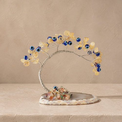 Devil's Eye Agate Base Curved Pine Ornament Home Living Room Crystal Gravel Money Tree Decorative Craft