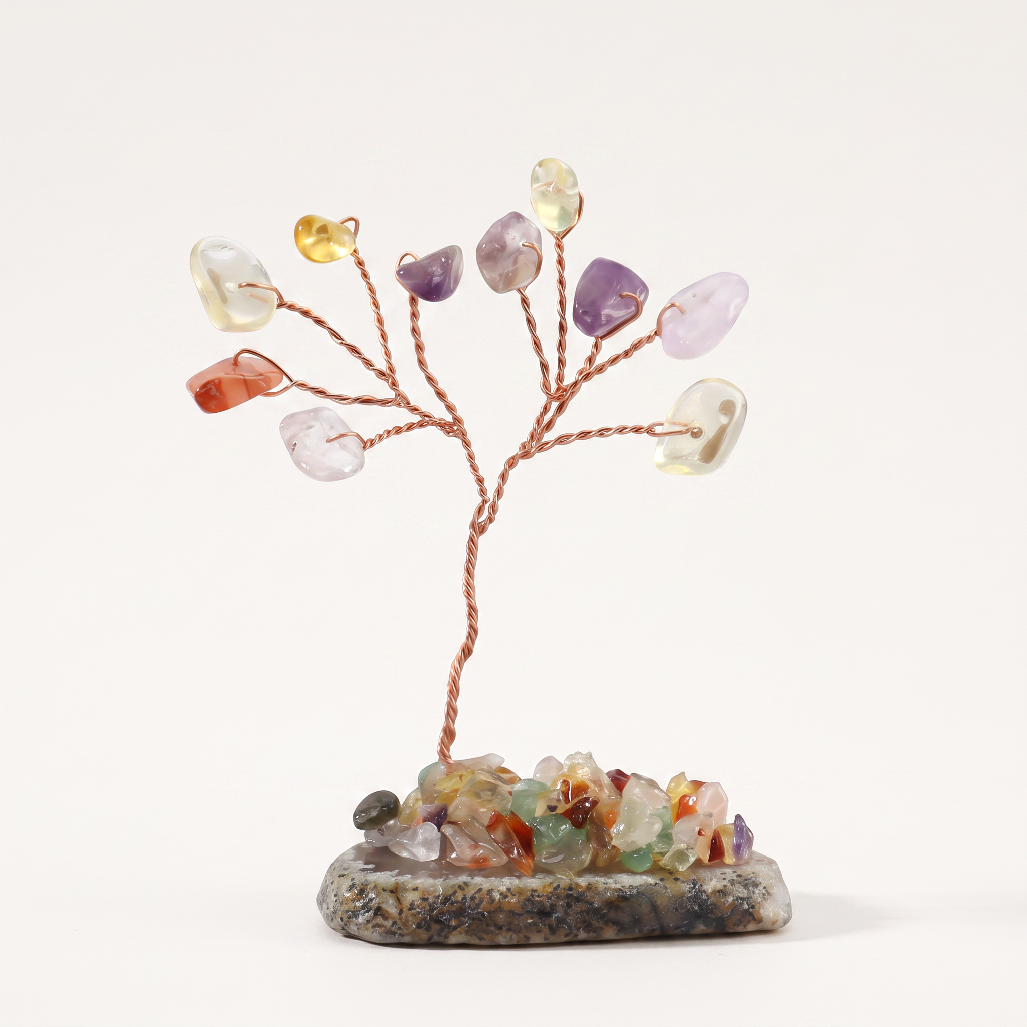 Natural crystal gravel fortune tree ornament for home and office, DIY wire-wrapped copper wire decorative craft tree