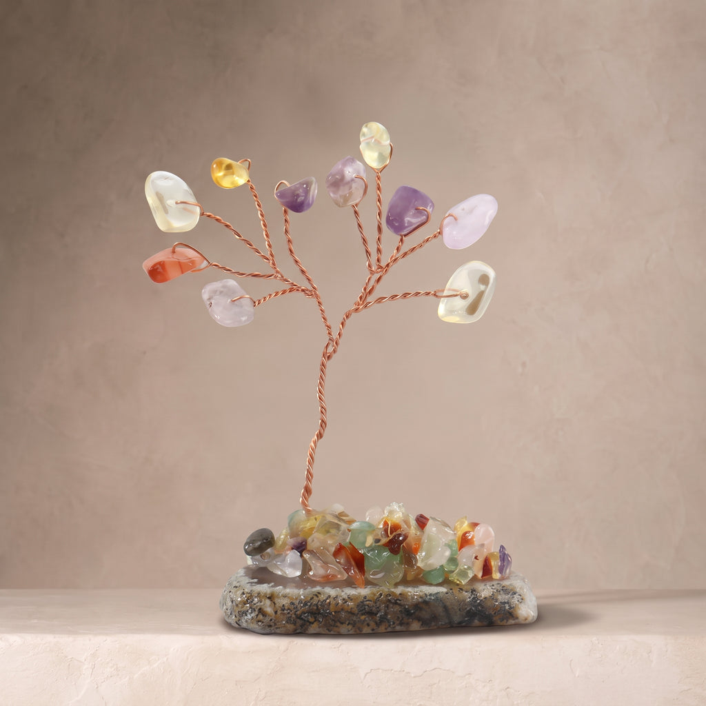 Natural crystal gravel fortune tree ornament for home and office, DIY wire-wrapped copper wire decorative craft tree