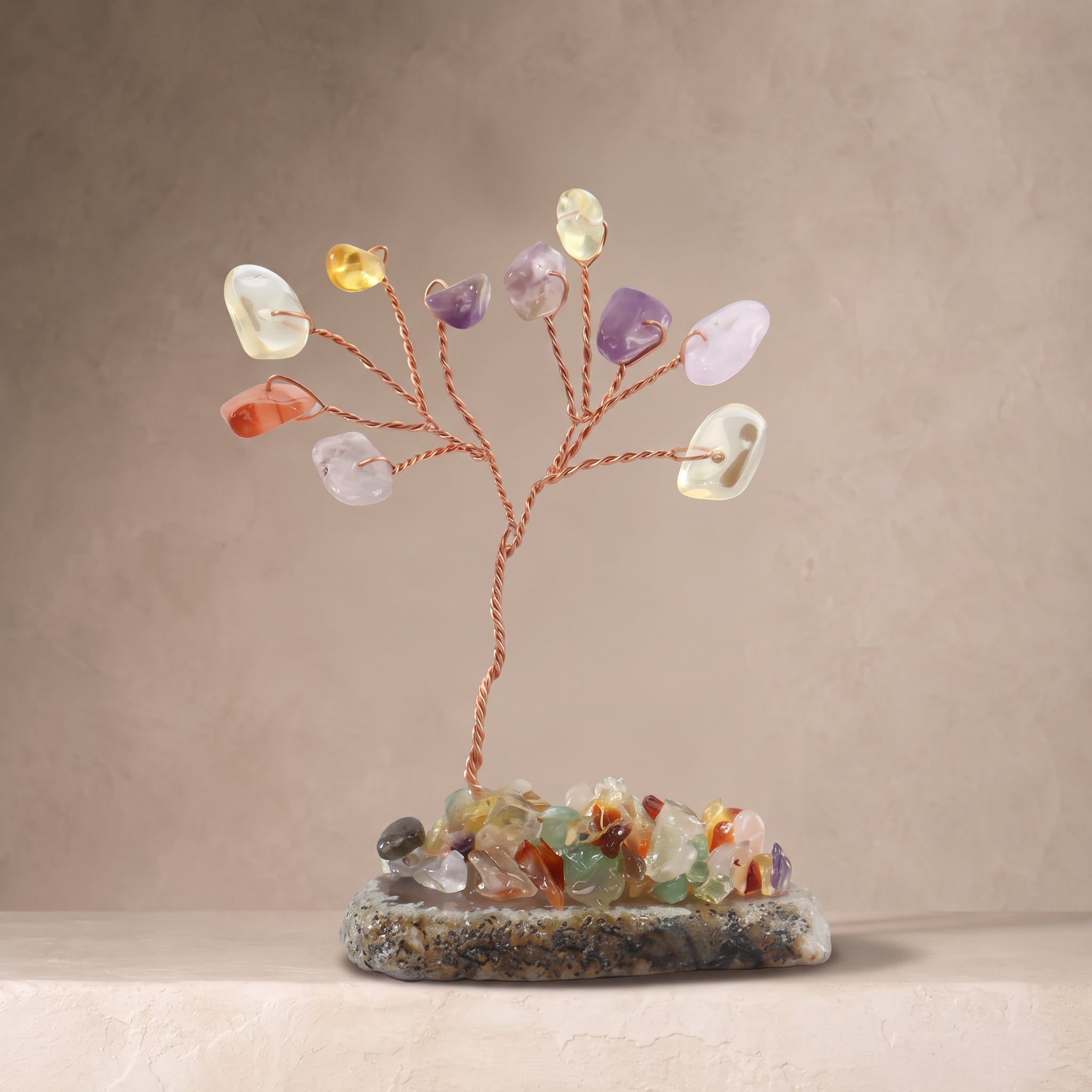 Natural crystal gravel fortune tree ornament for home and office, DIY wire-wrapped copper wire decorative craft tree