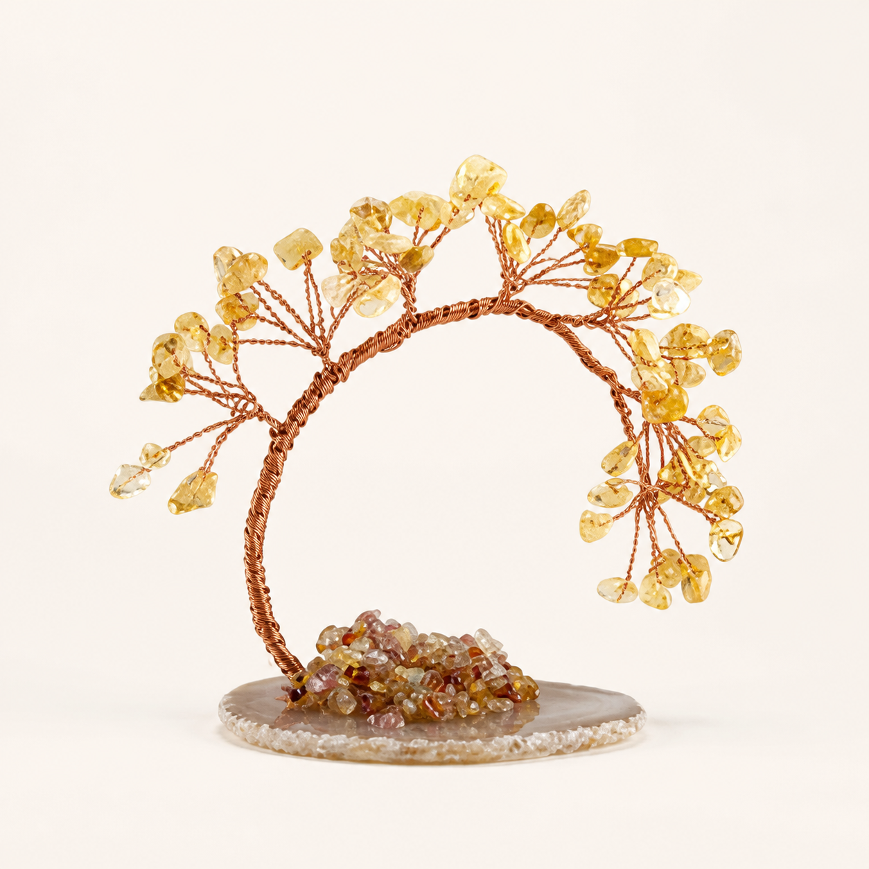 Natural crystal gravel curved cypress tree craft for home and office desktop DIY agate base potted plant decoration