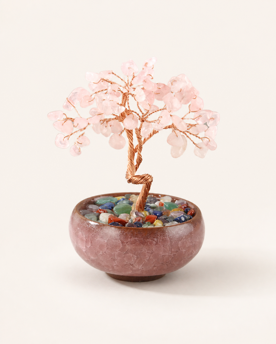 New Fortune Tree with Natural Crystal Chips Ornament for Home and Office Desk, Agate Rolling Stone Base Decoration