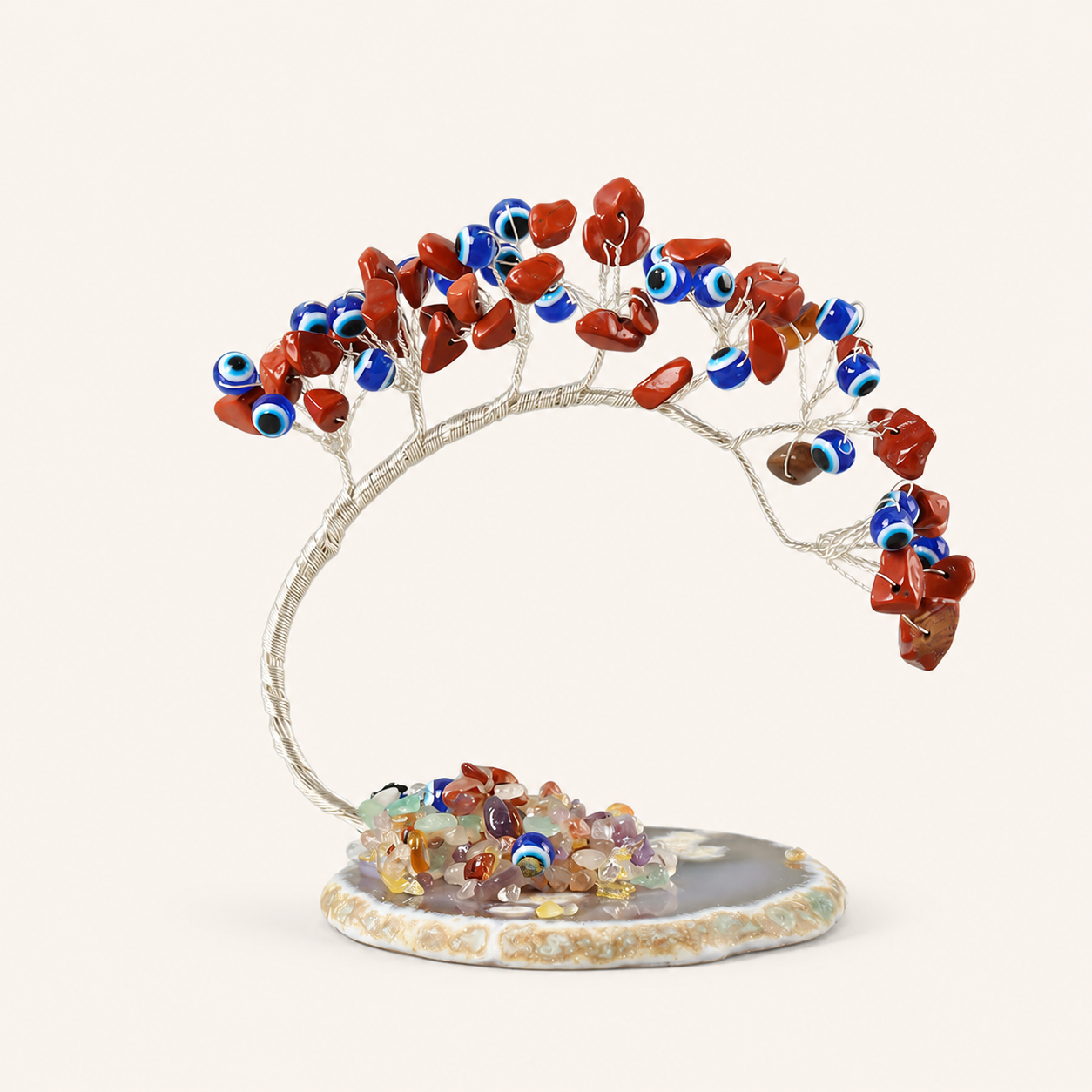 Devil's Eye Agate Base Curved Pine Ornament Home Living Room Crystal Gravel Money Tree Decorative Craft