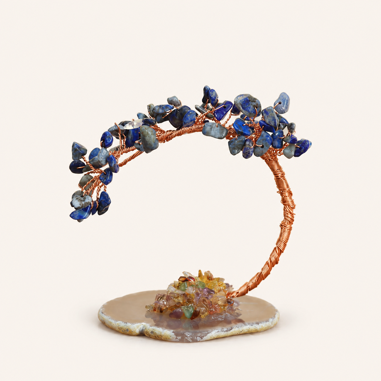 Colorful Natural Stone Crystal Tree Ornament with Agate Base, Yellow Crystal Money Tree for Car and Desktop Decoration