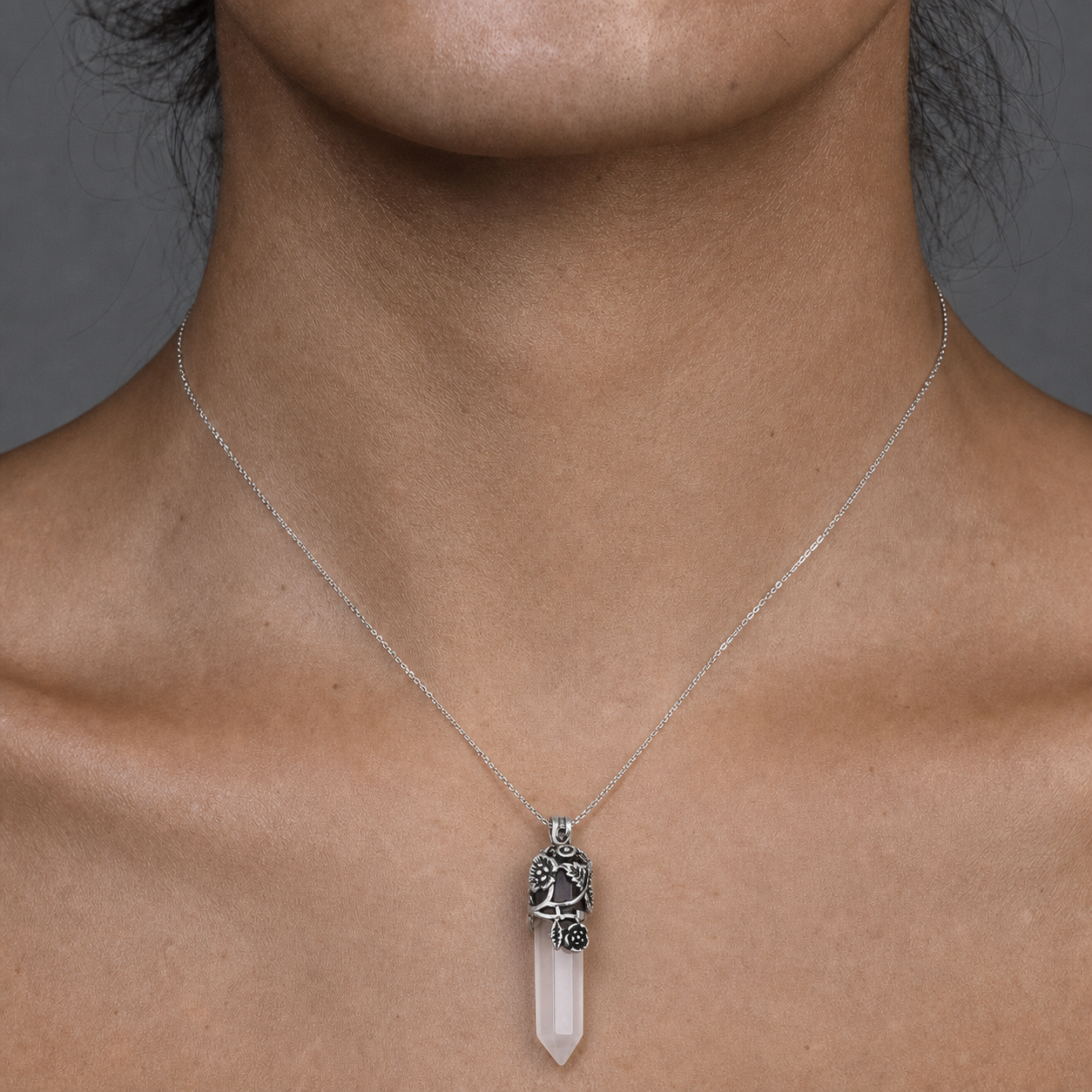 European and American vintage natural stone rose hexagonal column necklace crystal jewelry accessories purple, white, pink crystal necklace pendant