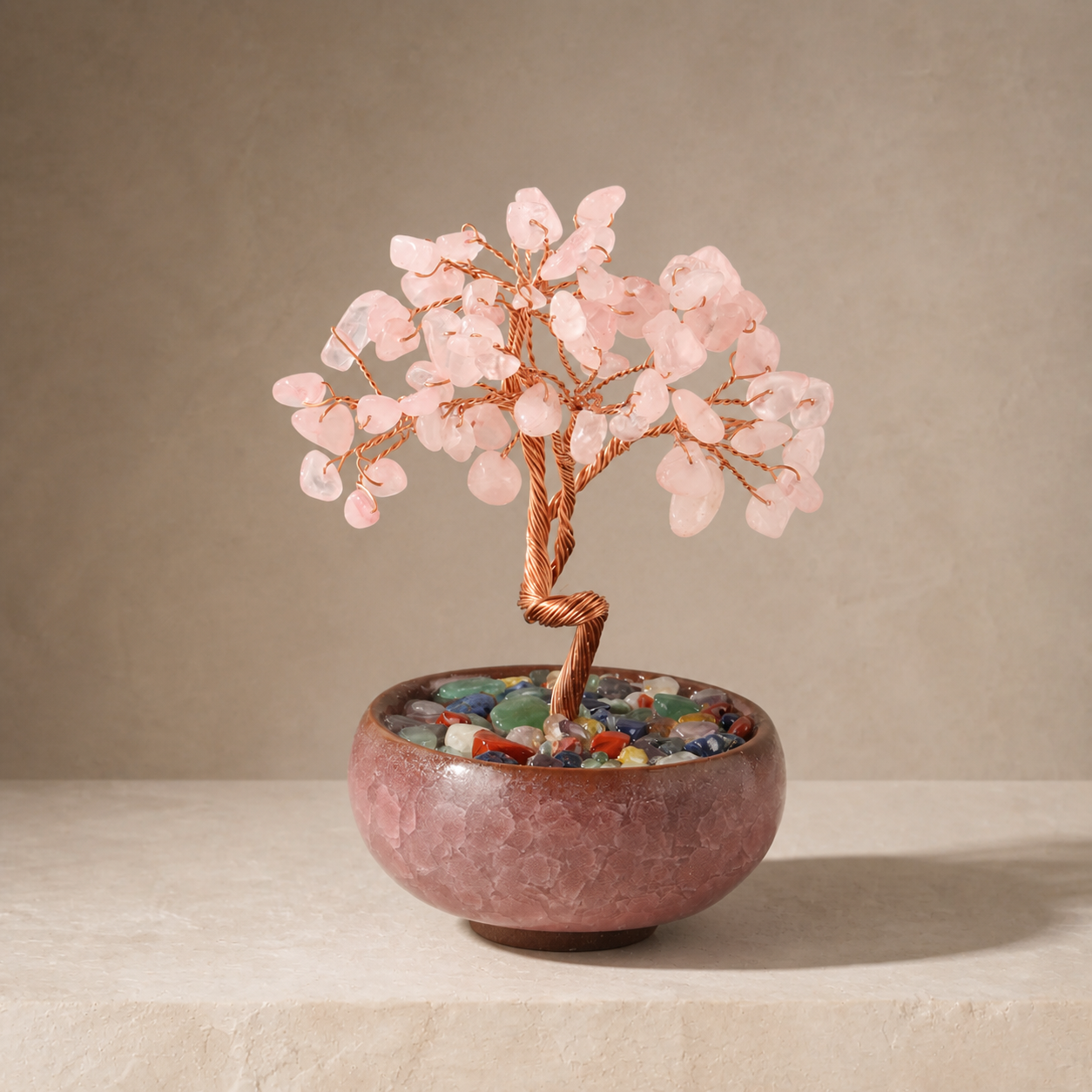 New Fortune Tree with Natural Crystal Chips Ornament for Home and Office Desk, Agate Rolling Stone Base Decoration