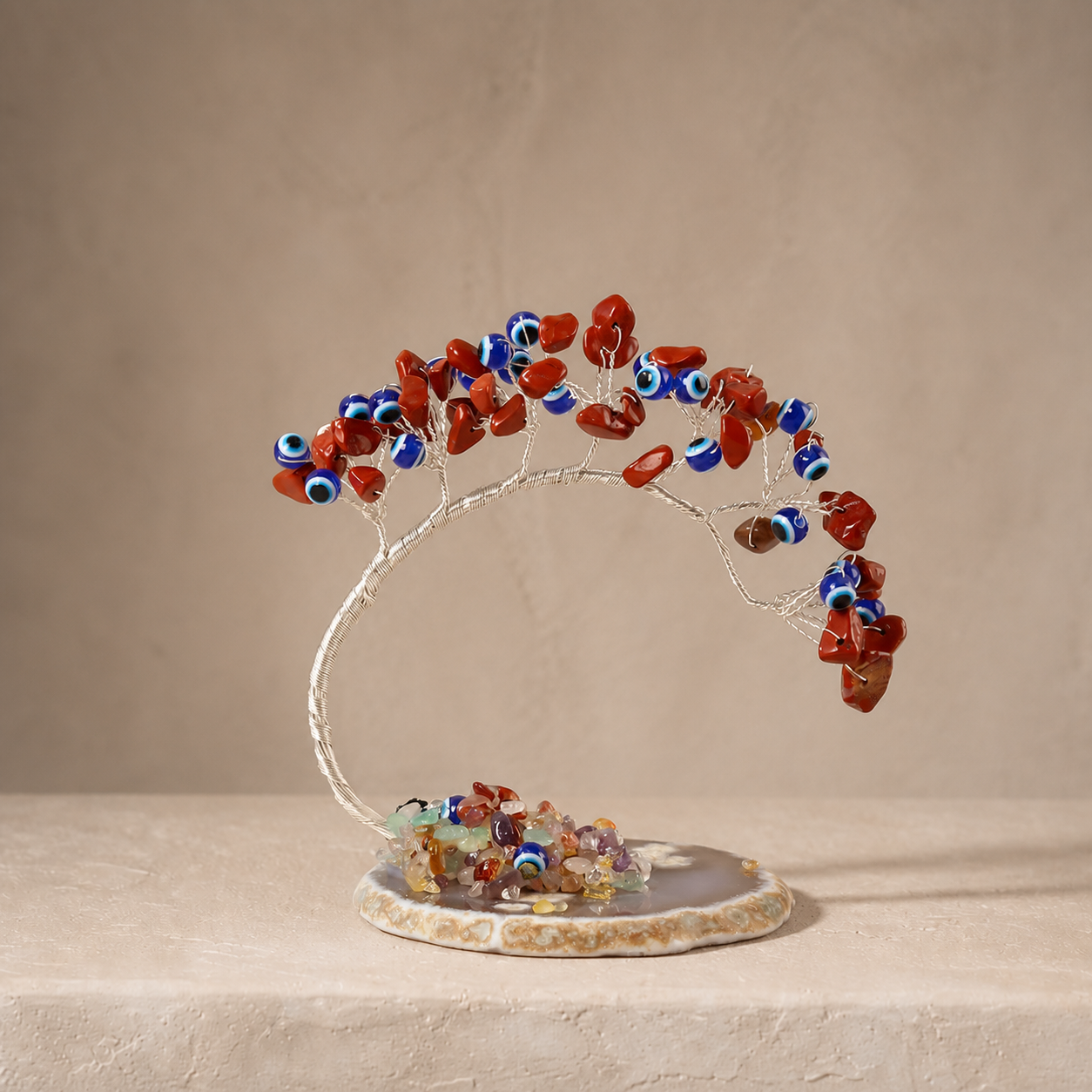 Devil's Eye Agate Base Curved Pine Ornament Home Living Room Crystal Gravel Money Tree Decorative Craft
