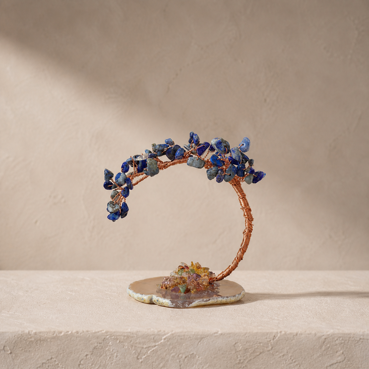 Colorful Natural Stone Crystal Tree Ornament with Agate Base, Yellow Crystal Money Tree for Car and Desktop Decoration