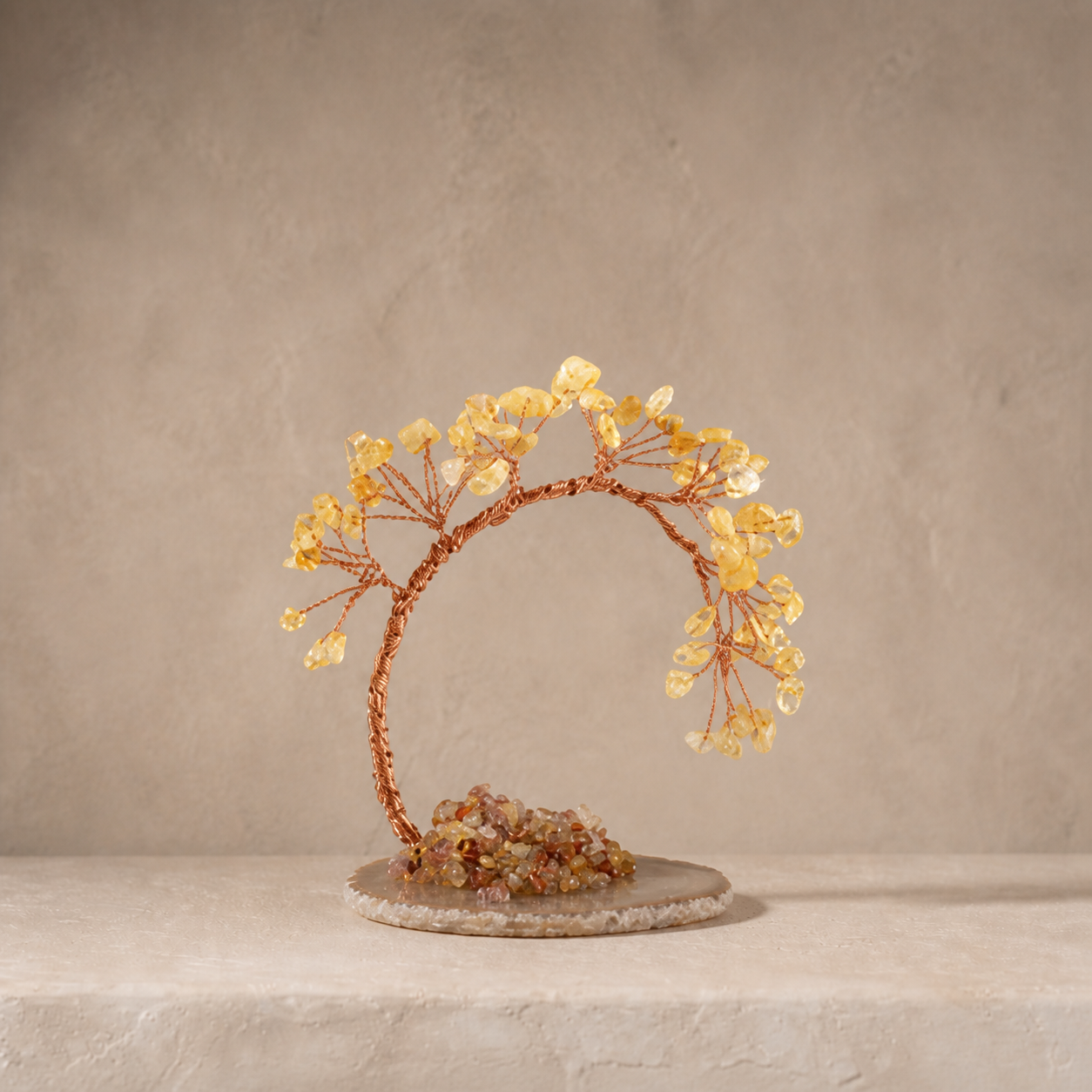 Natural crystal gravel curved cypress tree craft for home and office desktop DIY agate base potted plant decoration