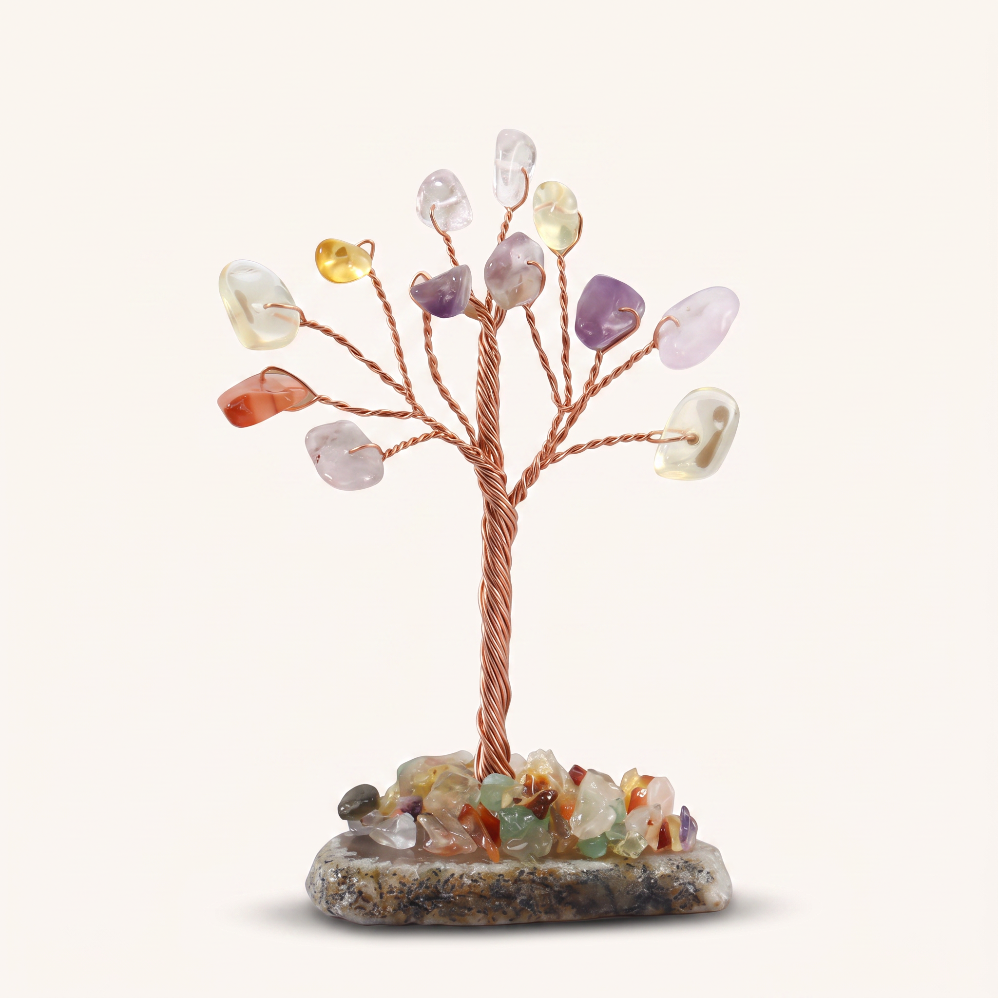 Natural crystal gravel fortune tree ornament for home and office, DIY wire-wrapped copper wire decorative craft tree