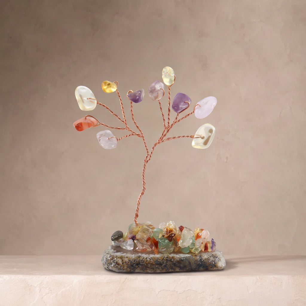 Natural crystal gravel fortune tree ornament for home and office, DIY wire-wrapped copper wire decorative craft tree