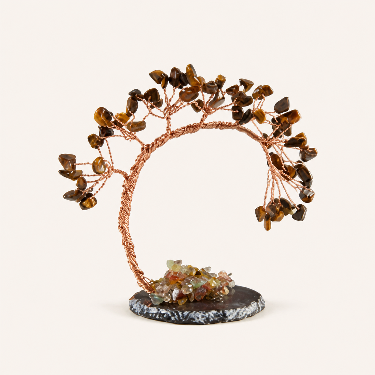 Natural crystal gravel curved cypress tree craft for home and office desktop DIY agate base potted plant decoration