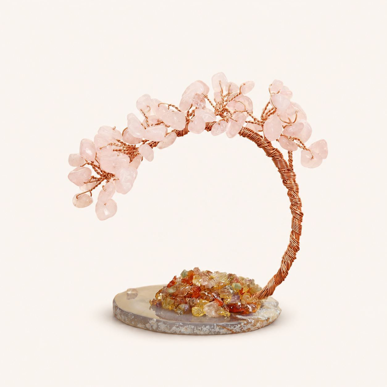 Colorful Natural Stone Crystal Tree Ornament with Agate Base, Yellow Crystal Money Tree for Car and Desktop Decoration