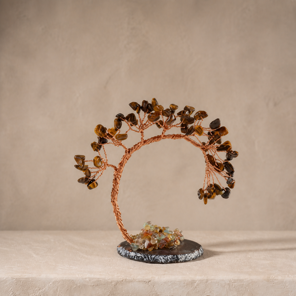 Natural crystal gravel curved cypress tree craft for home and office desktop DIY agate base potted plant decoration