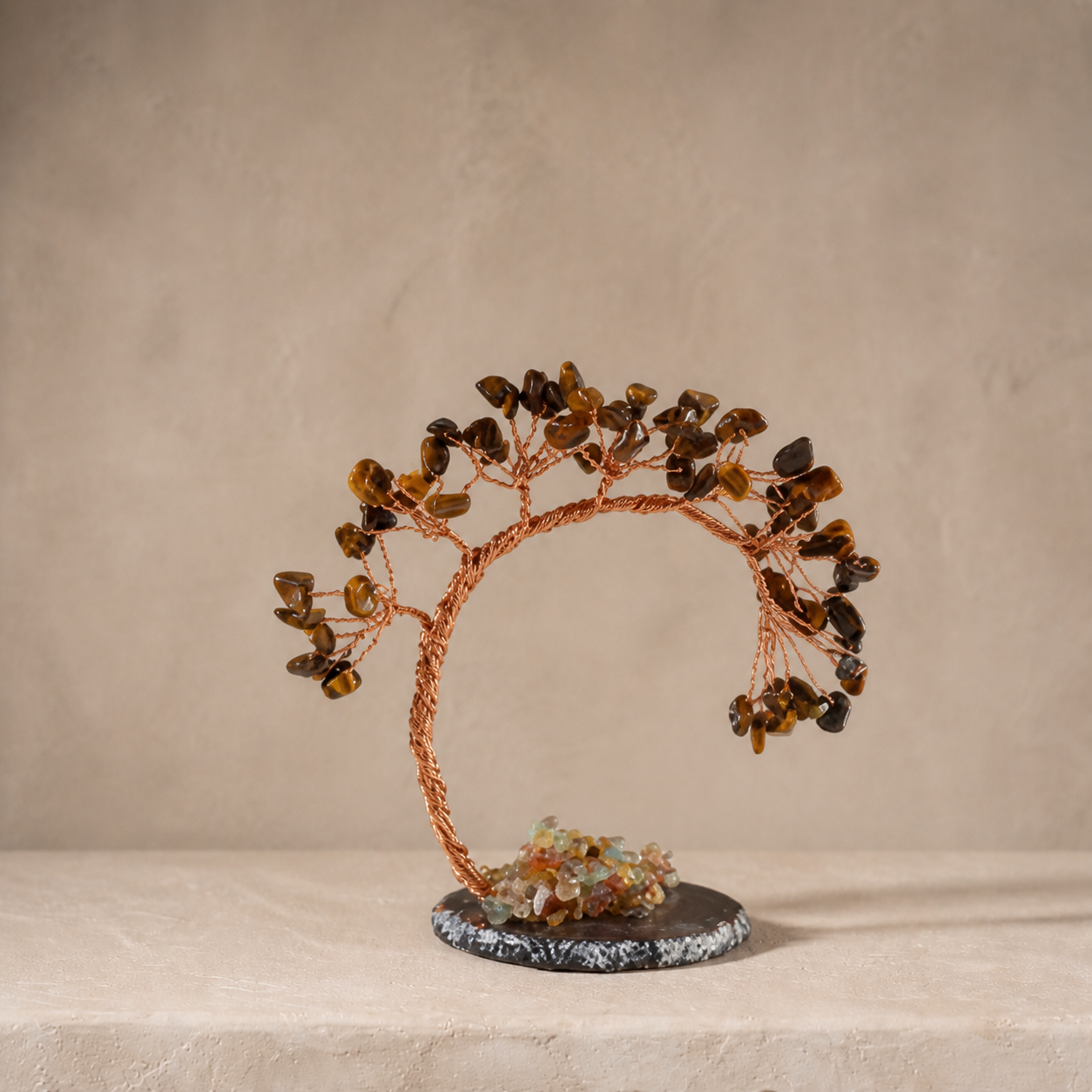 Natural crystal gravel curved cypress tree craft for home and office desktop DIY agate base potted plant decoration