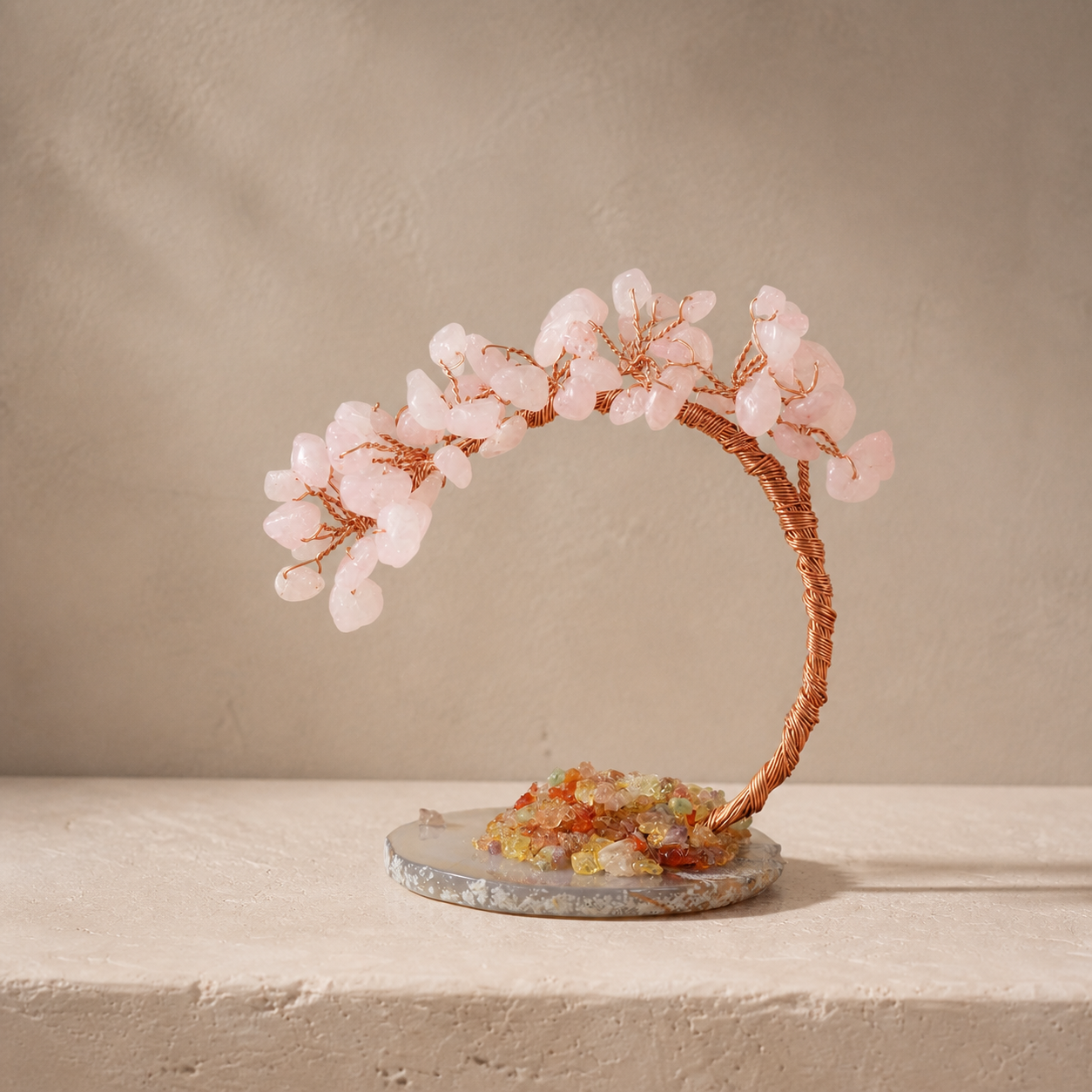 Colorful Natural Stone Crystal Tree Ornament with Agate Base, Yellow Crystal Money Tree for Car and Desktop Decoration