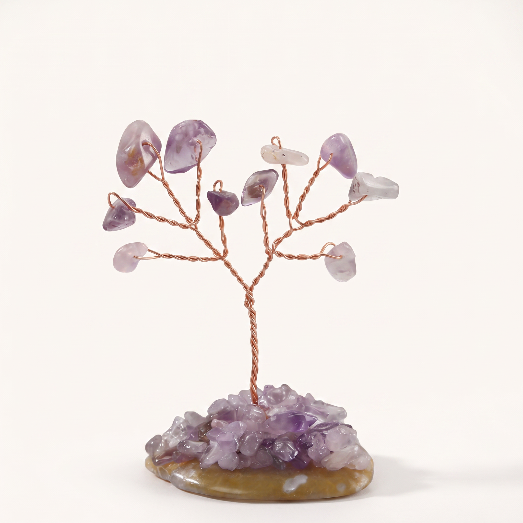 Natural crystal gravel fortune tree ornament for home and office, DIY wire-wrapped copper wire decorative craft tree