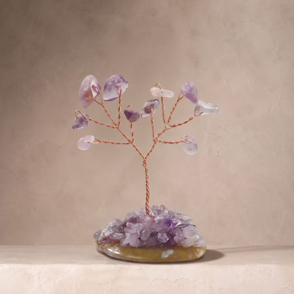 Natural crystal gravel fortune tree ornament for home and office, DIY wire-wrapped copper wire decorative craft tree