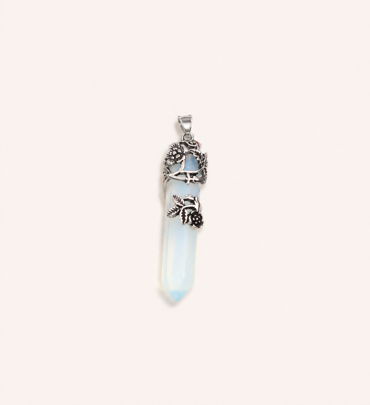 European and American vintage natural stone rose hexagonal column necklace crystal jewelry accessories purple, white, pink crystal necklace pendant