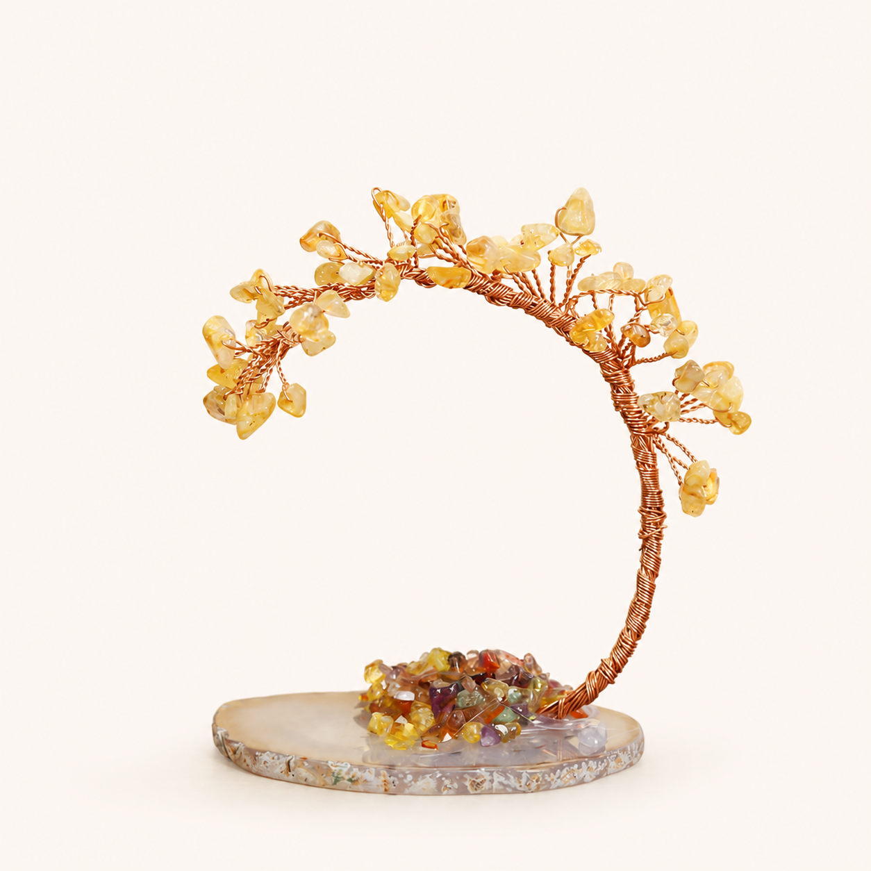Colorful Natural Stone Crystal Tree Ornament with Agate Base, Yellow Crystal Money Tree for Car and Desktop Decoration