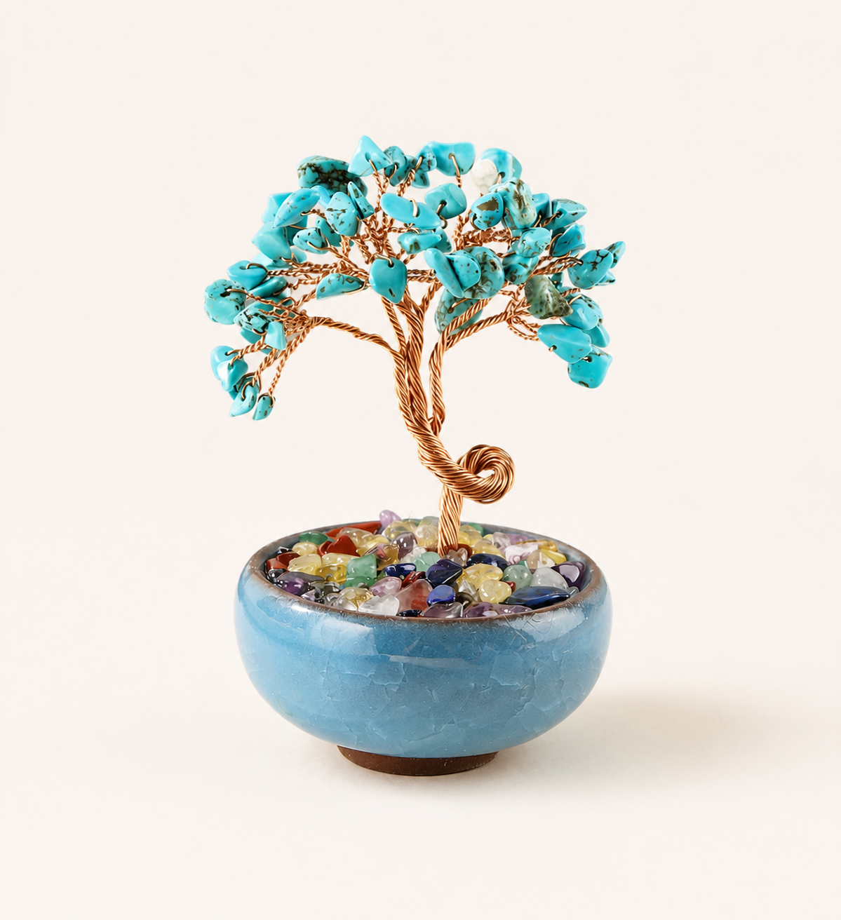New Fortune Tree with Natural Crystal Chips Ornament for Home and Office Desk, Agate Rolling Stone Base Decoration