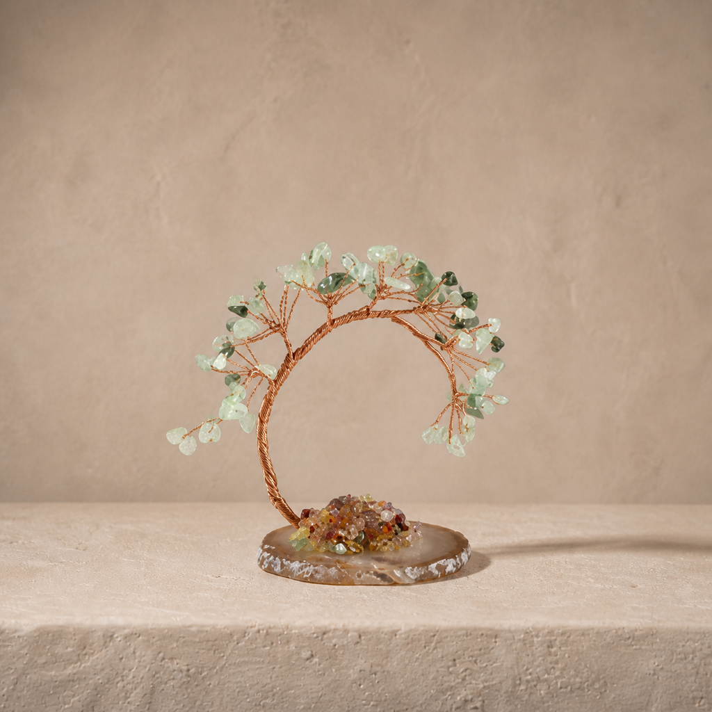 Natural crystal gravel curved cypress tree craft for home and office desktop DIY agate base potted plant decoration