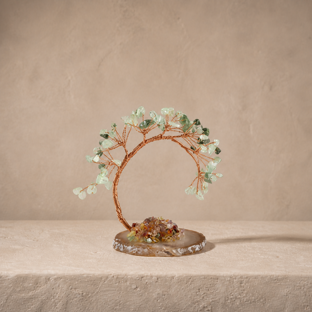 Natural crystal gravel curved cypress tree craft for home and office desktop DIY agate base potted plant decoration