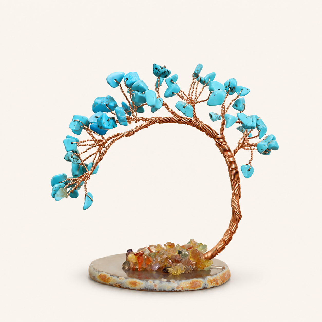 Colorful Natural Stone Crystal Tree Ornament with Agate Base, Yellow Crystal Money Tree for Car and Desktop Decoration