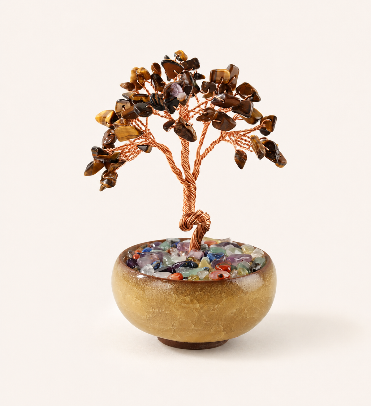 New Fortune Tree with Natural Crystal Chips Ornament for Home and Office Desk, Agate Rolling Stone Base Decoration