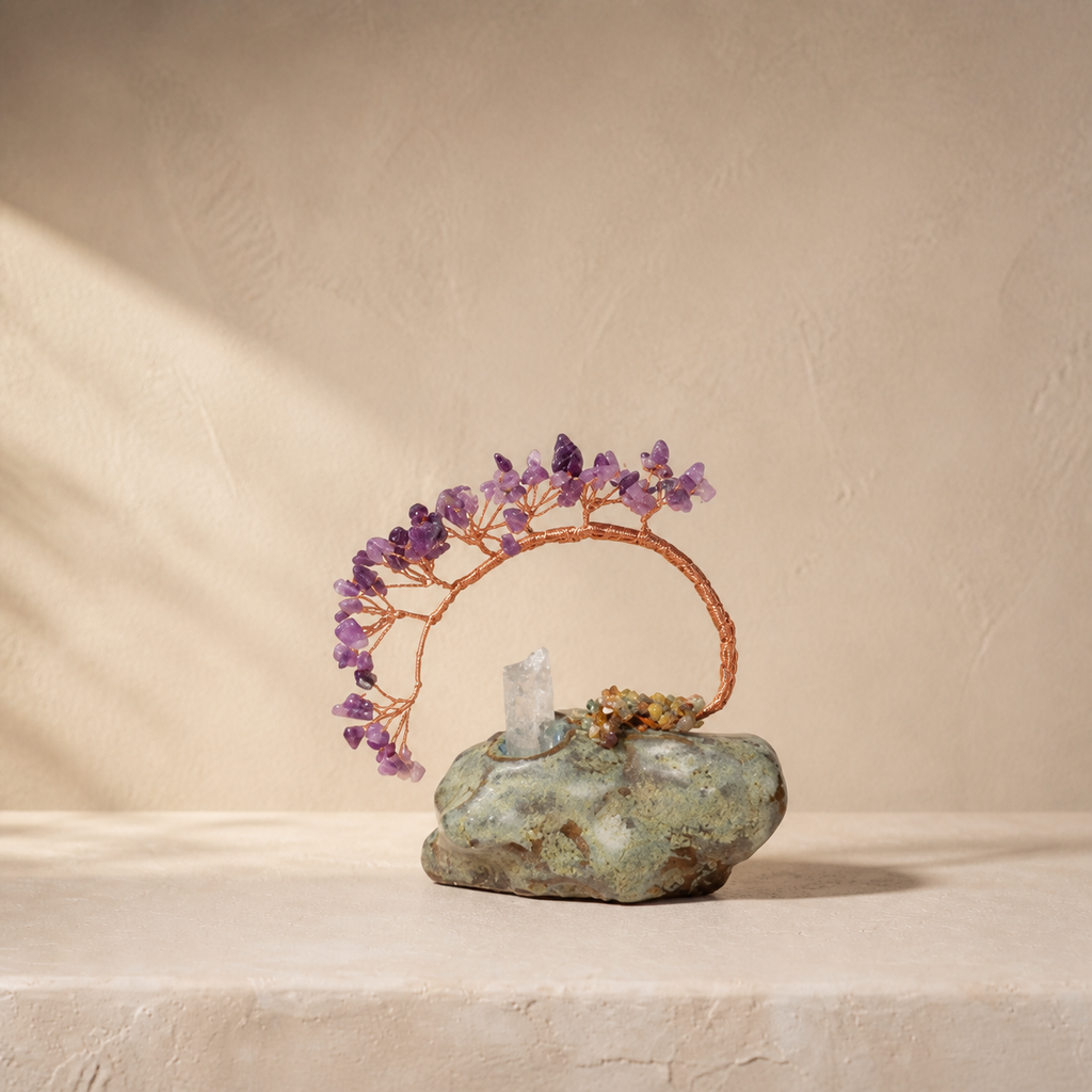 Natural Amethyst Potted Plant Ornament Crystal Money Tree Ornament Home DIY Crushed Stone Money Tree Decorative Craft