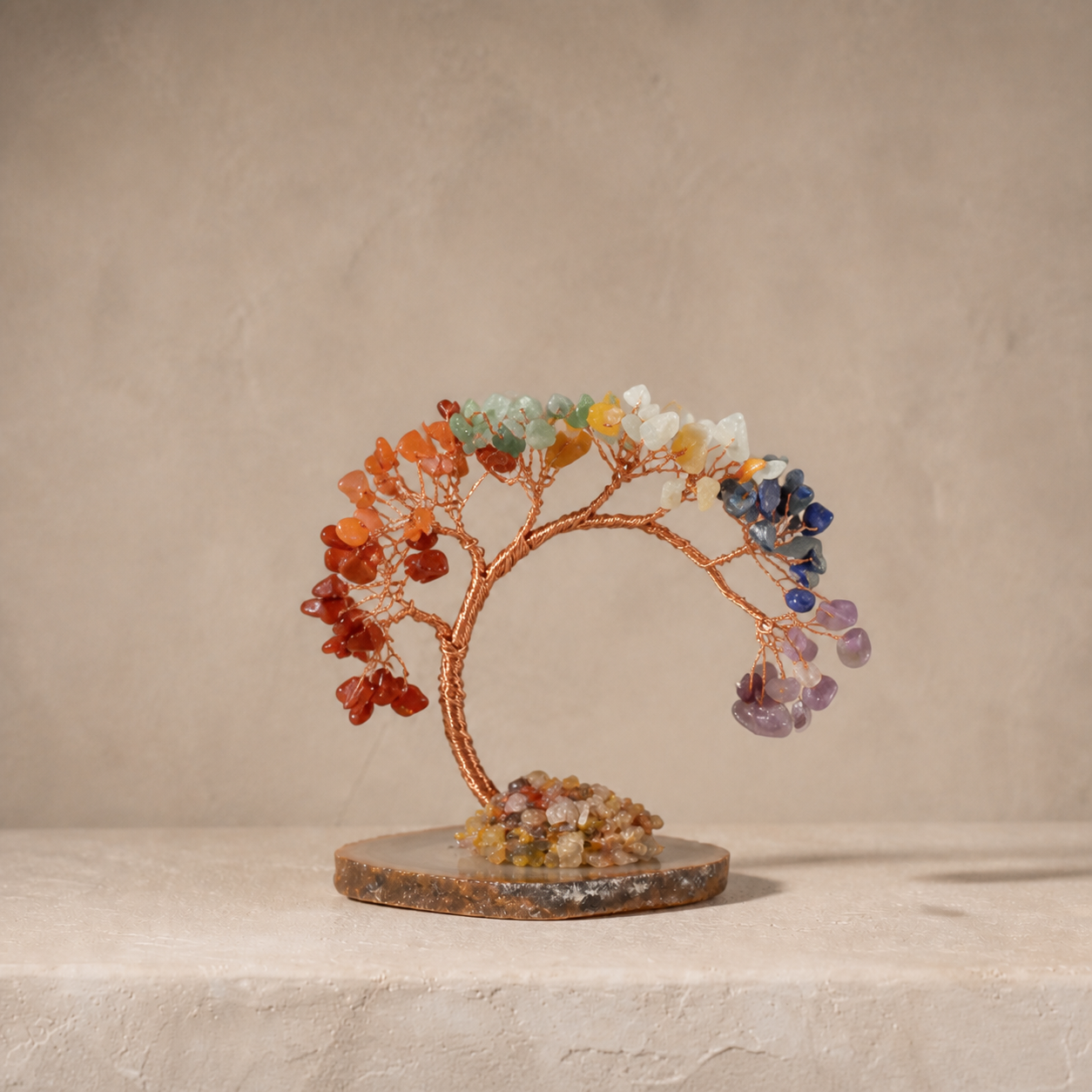 Natural crystal gravel curved cypress tree craft for home and office desktop DIY agate base potted plant decoration