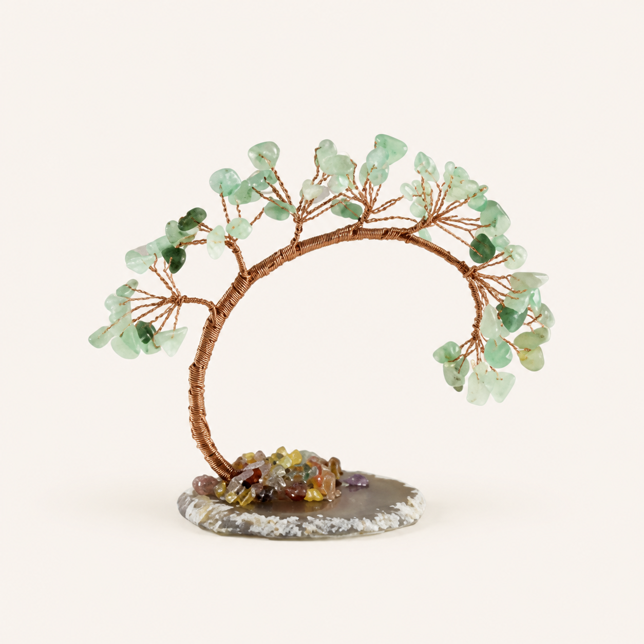 Natural crystal gravel curved cypress tree craft for home and office desktop DIY agate base potted plant decoration