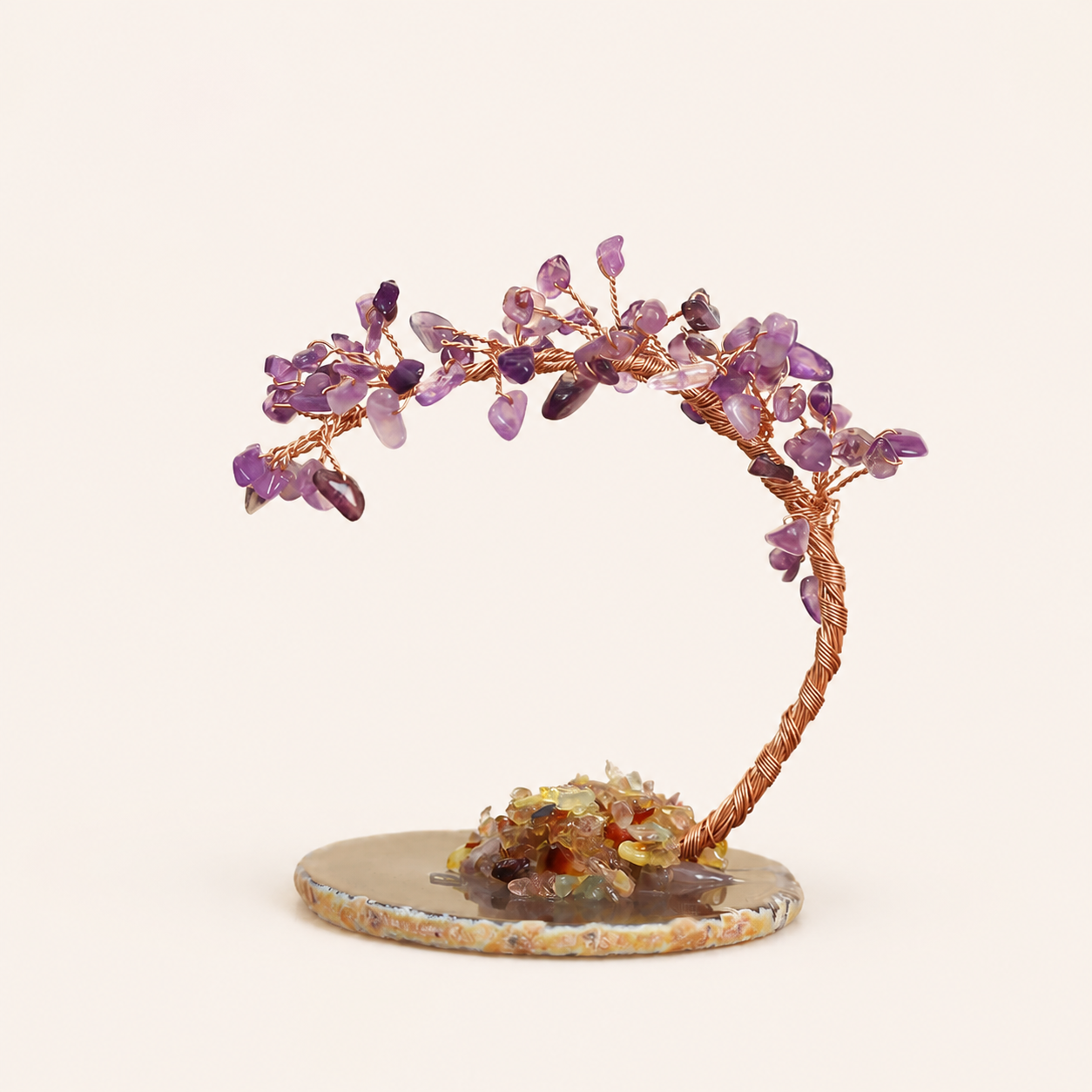 Colorful Natural Stone Crystal Tree Ornament with Agate Base, Yellow Crystal Money Tree for Car and Desktop Decoration