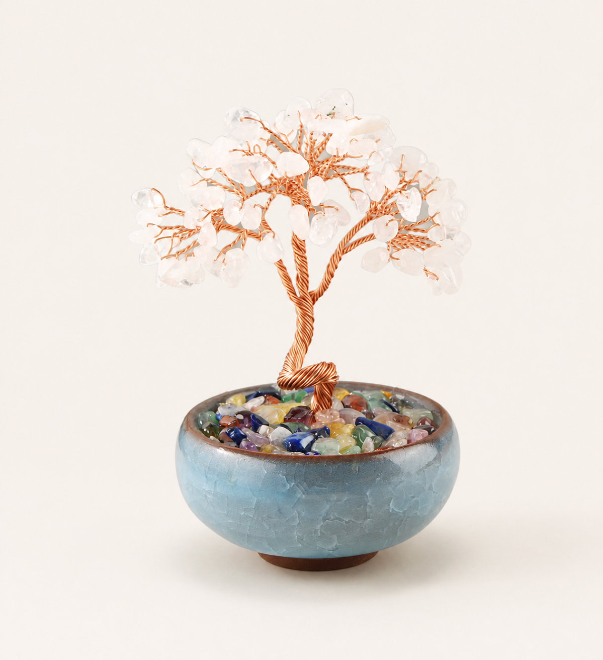 New Fortune Tree with Natural Crystal Chips Ornament for Home and Office Desk, Agate Rolling Stone Base Decoration