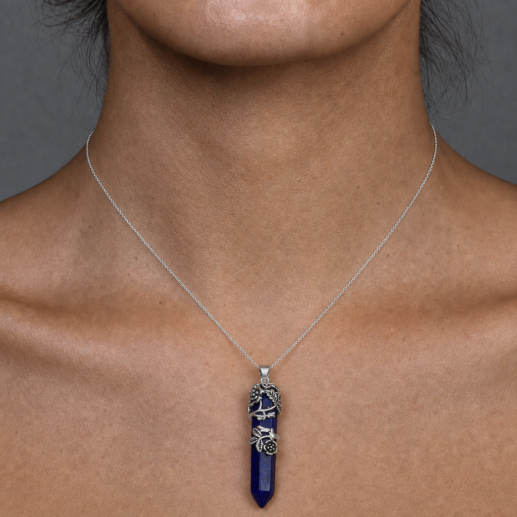 European and American vintage natural stone rose hexagonal column necklace crystal jewelry accessories purple, white, pink crystal necklace pendant