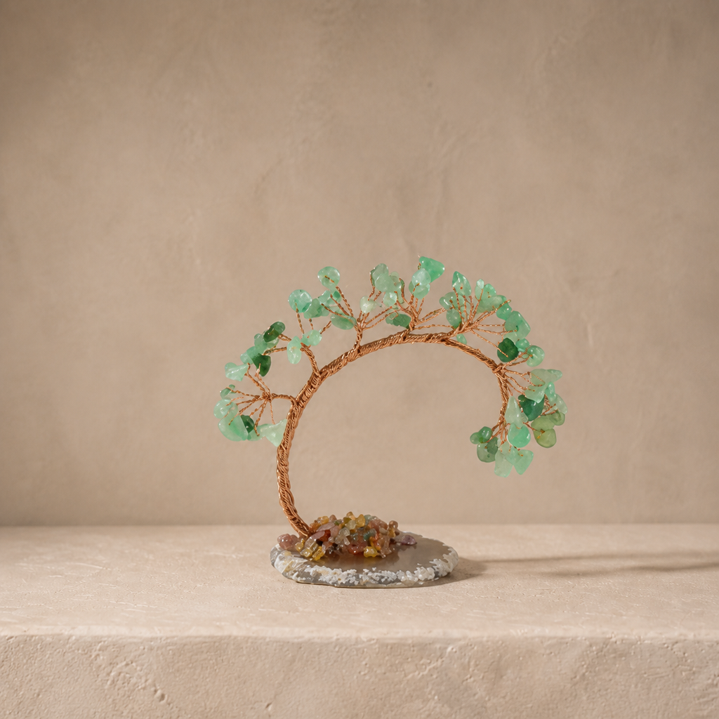 Natural crystal gravel curved cypress tree craft for home and office desktop DIY agate base potted plant decoration