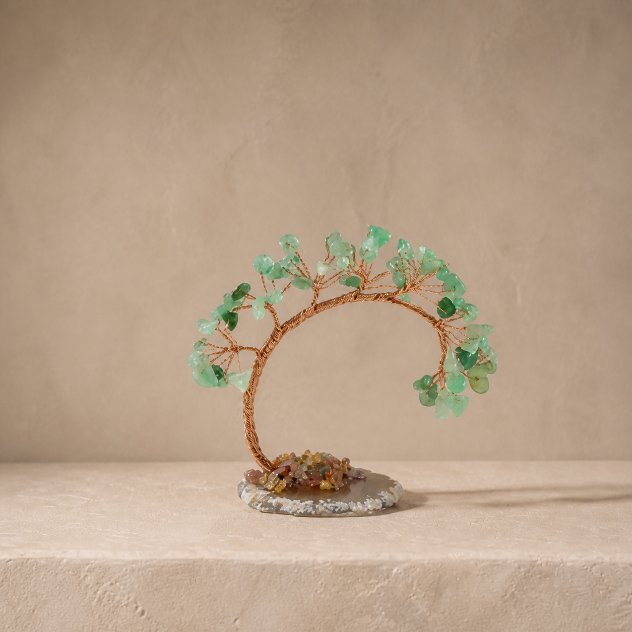 Natural crystal gravel curved cypress tree craft for home and office desktop DIY agate base potted plant decoration