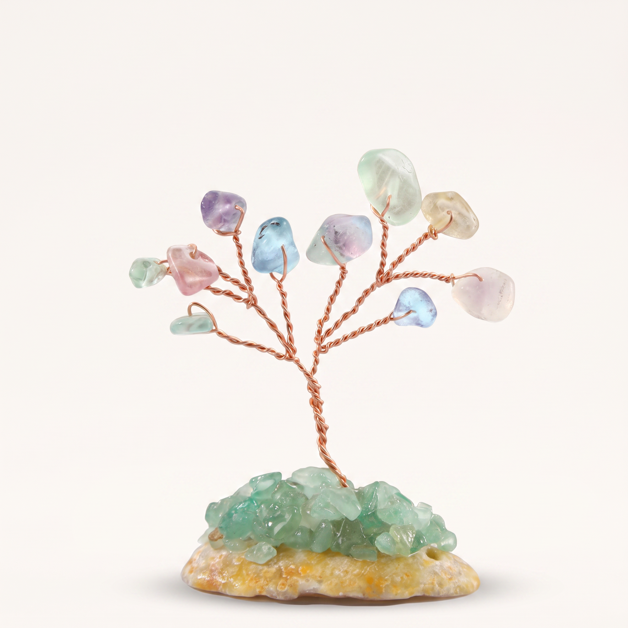 Natural crystal gravel fortune tree ornament for home and office, DIY wire-wrapped copper wire decorative craft tree