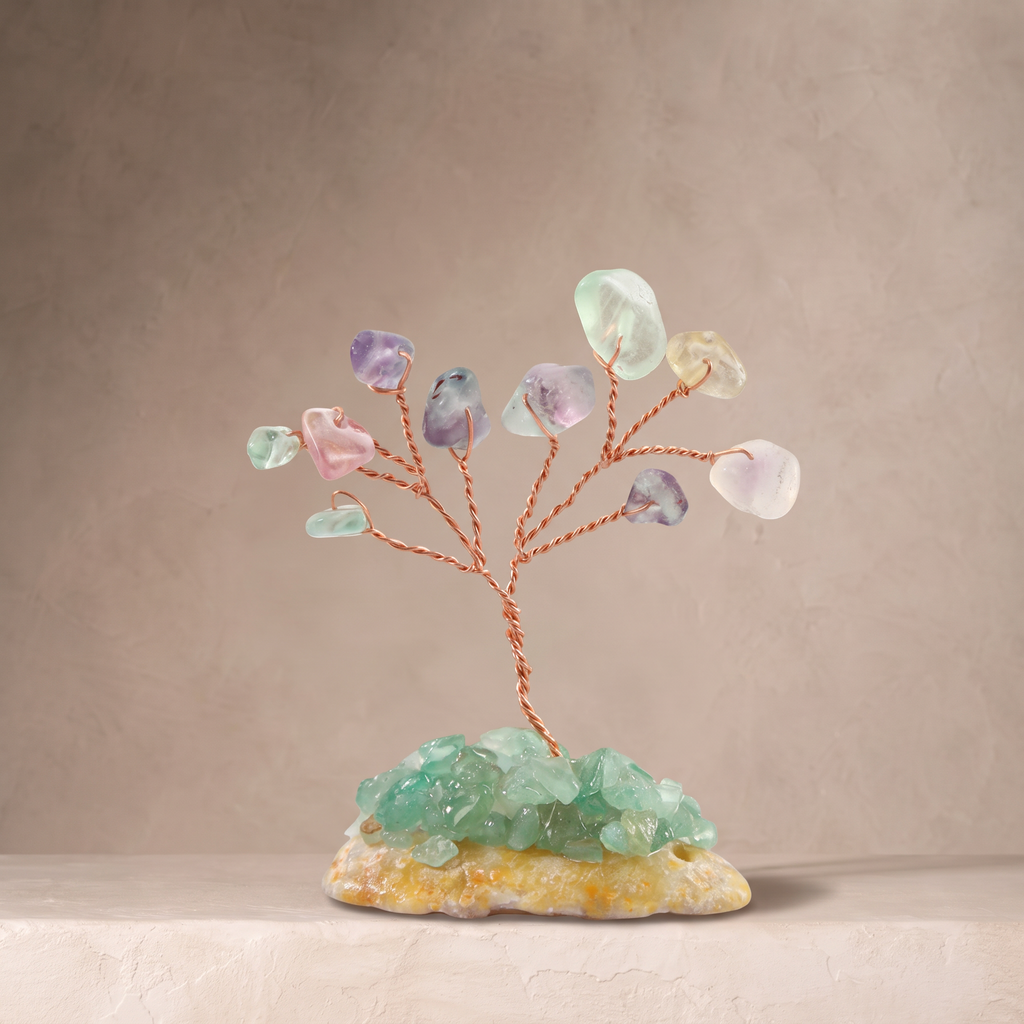 Natural crystal gravel fortune tree ornament for home and office, DIY wire-wrapped copper wire decorative craft tree