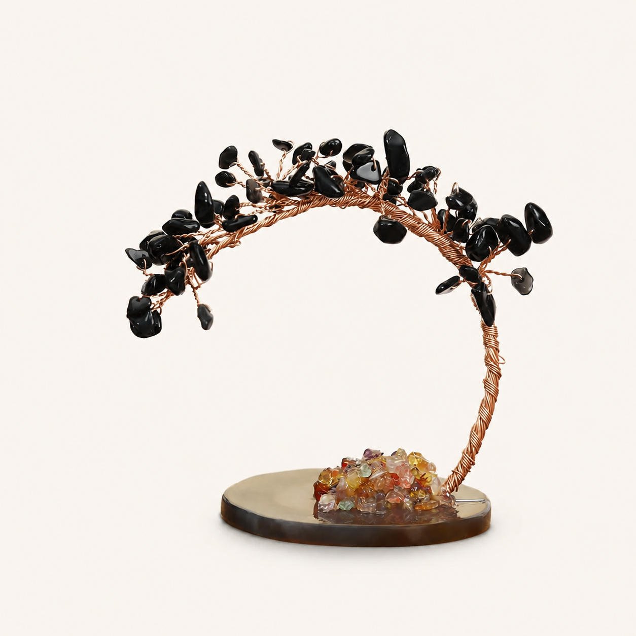 Colorful Natural Stone Crystal Tree Ornament with Agate Base, Yellow Crystal Money Tree for Car and Desktop Decoration