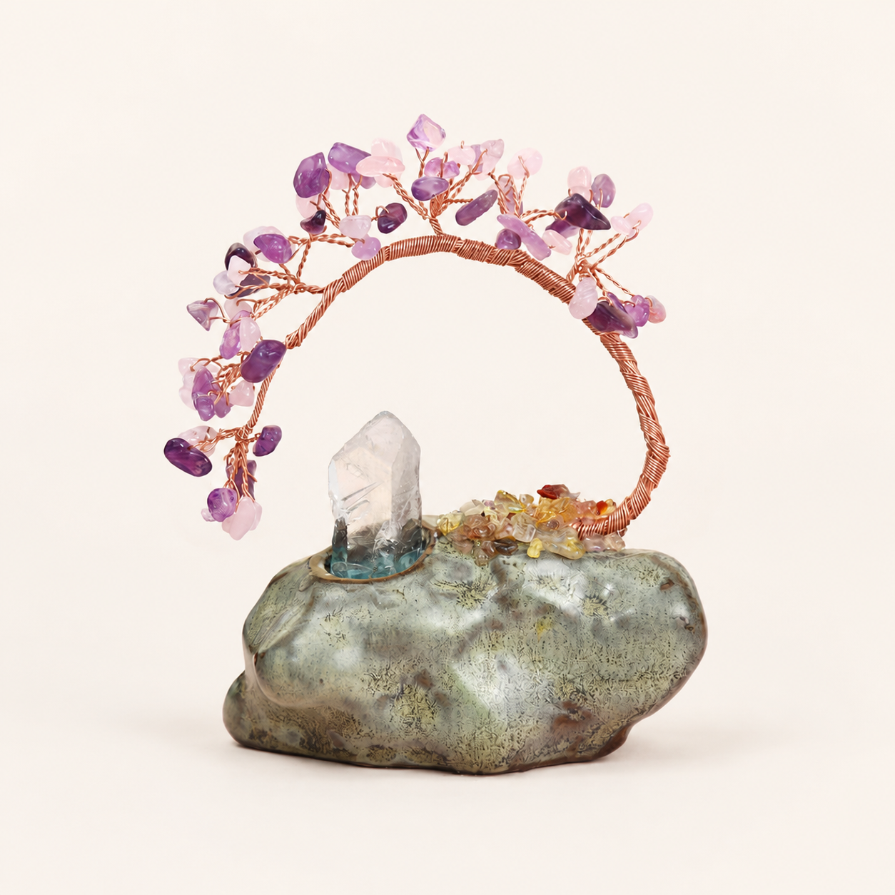 Natural Amethyst Potted Plant Ornament Crystal Money Tree Ornament Home DIY Crushed Stone Money Tree Decorative Craft