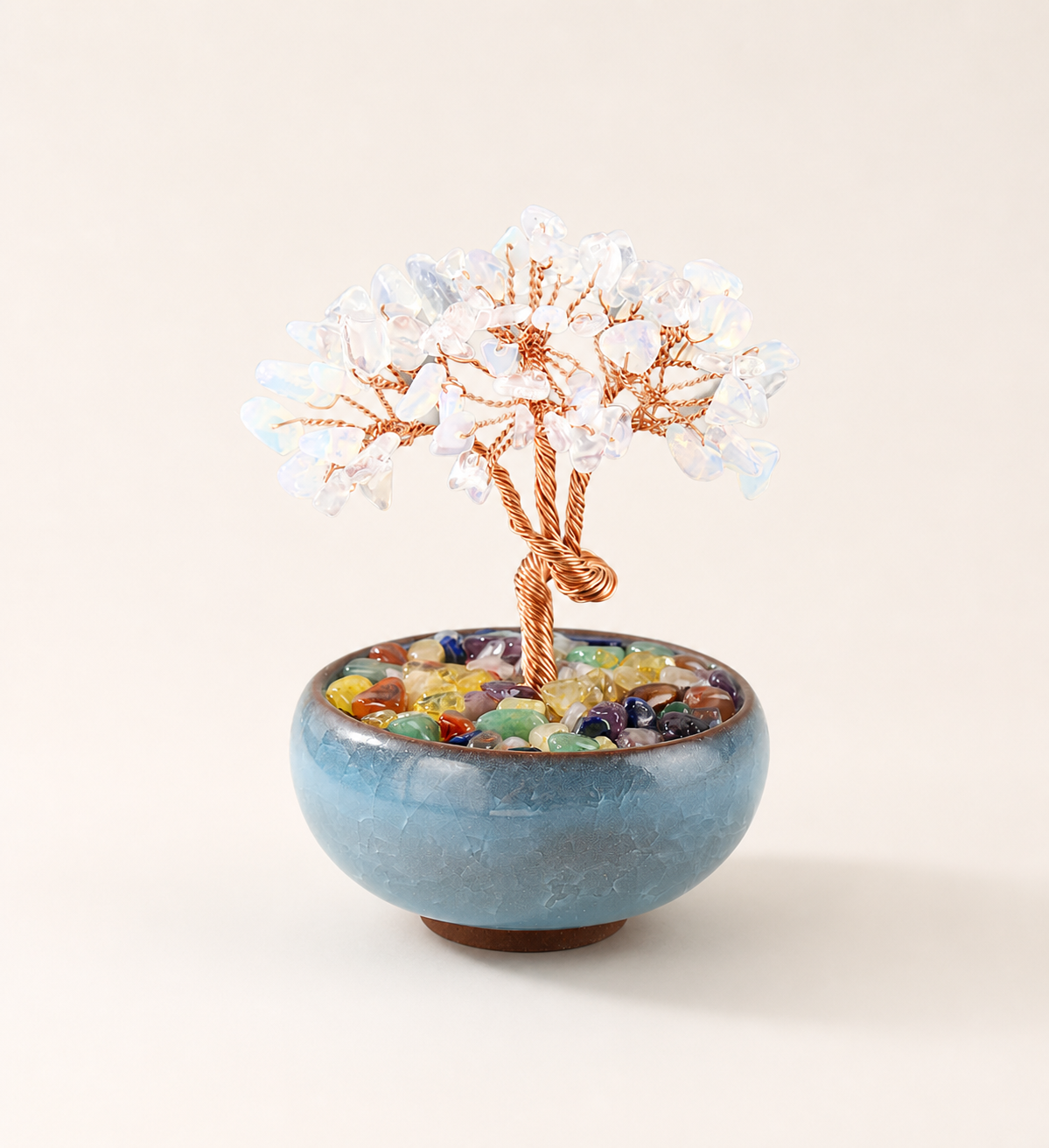 New Fortune Tree with Natural Crystal Chips Ornament for Home and Office Desk, Agate Rolling Stone Base Decoration